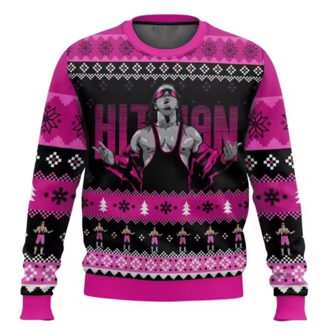 Hitman Christmas Jumper | Retro Wrestling Holiday Sweater | Pink Edition