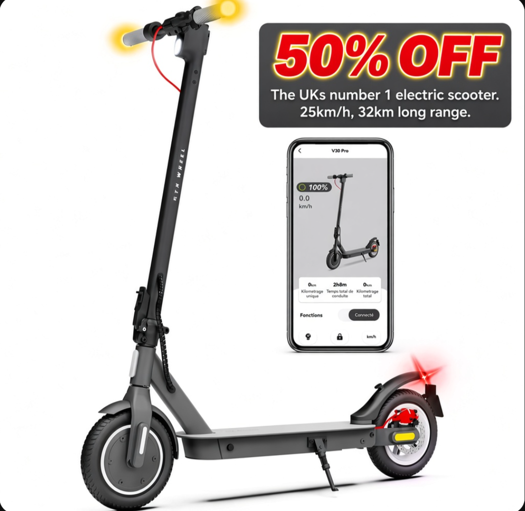 Electric Scooter with App Control | 32km Range | 500W Peak Power | 50% Off