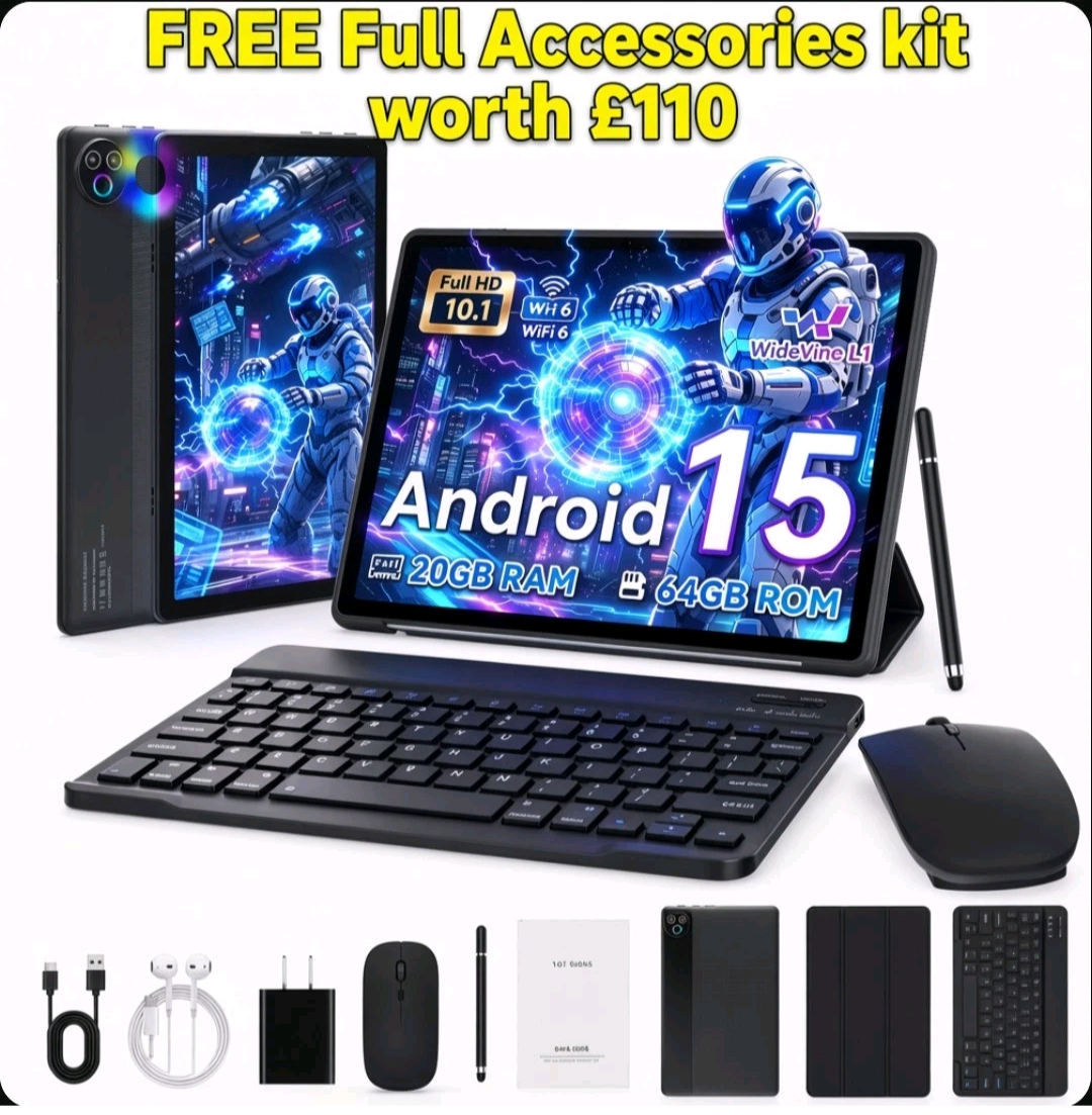 Android 15 Tablet with Keyboard, Mouse & Stylus Bundle | £110 Free Accessories Included